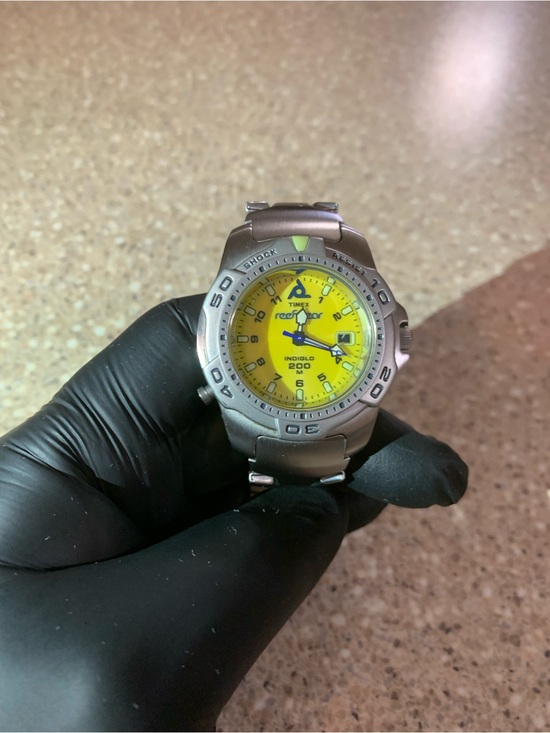 Timex Other - Timex Recharge T-Series Watch with Bright Yellow Dial and Silver Case